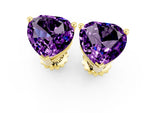 Heart Cut Amethyst Stud Earrings in Yellow gold with Basket Setting_1