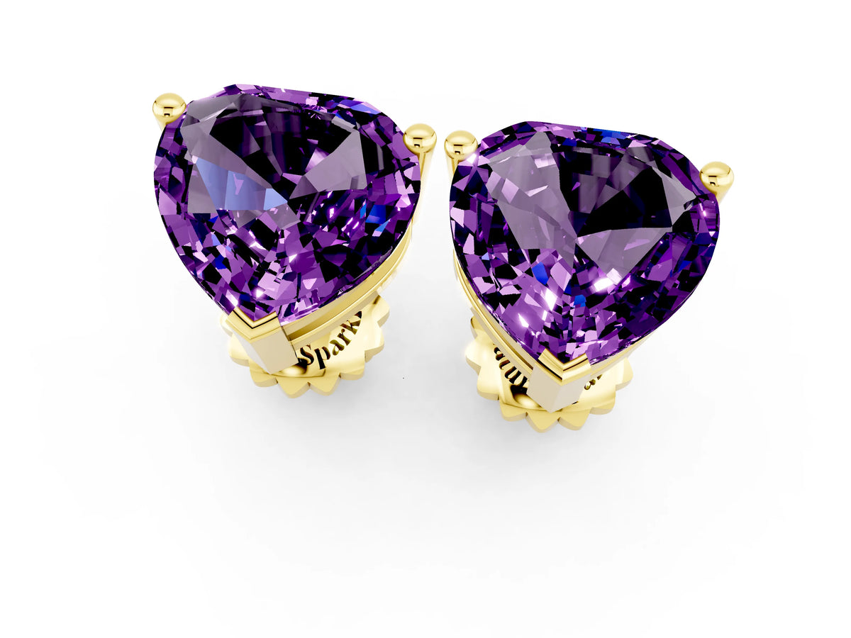 Heart Cut Amethyst Stud Earrings in Yellow gold with Basket Setting_1