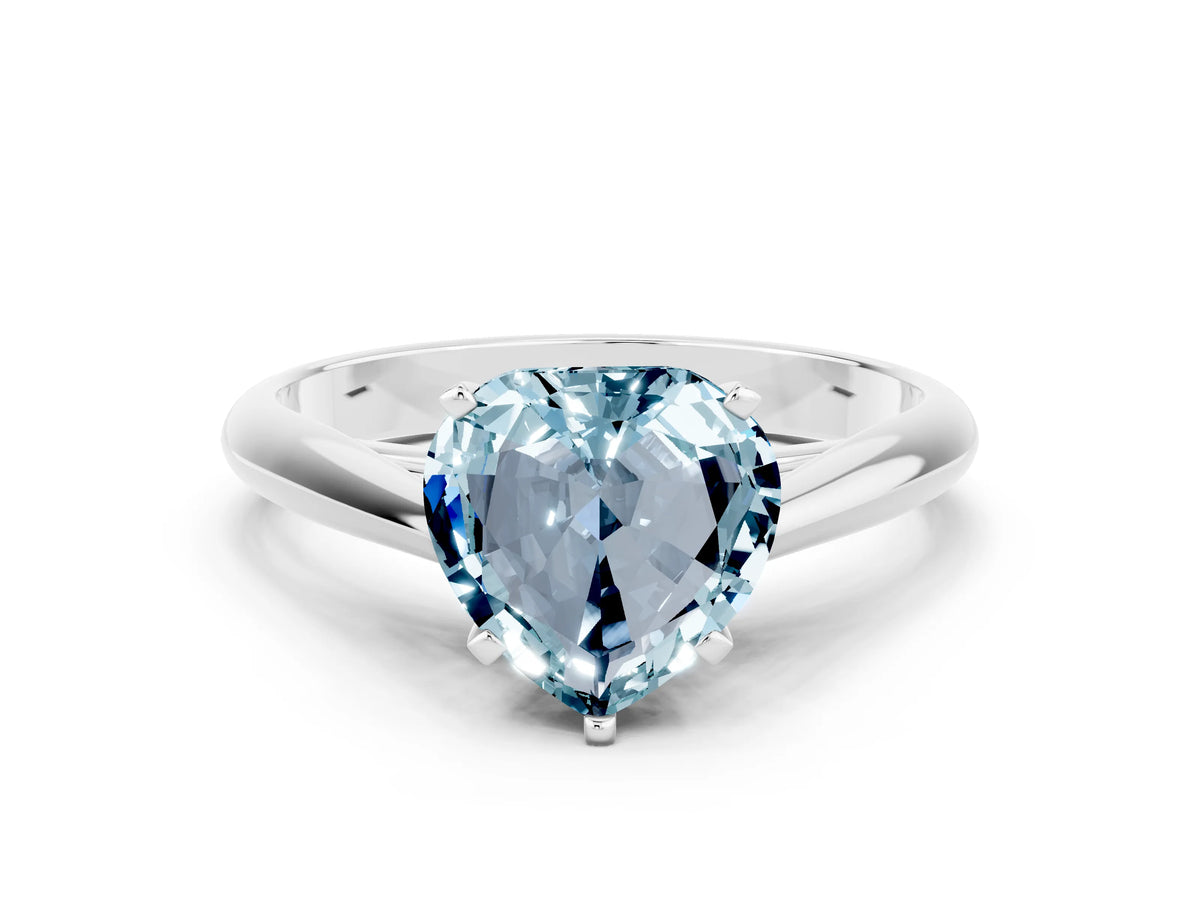 Heart Cut Aquamarine Cathedral Solitaire Engagement Ring in White gold with Prong Setting