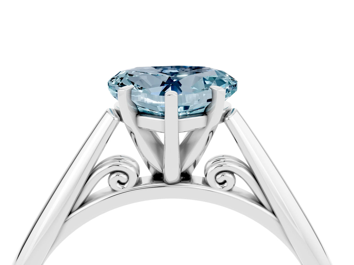 Heart Cut Aquamarine Cathedral Solitaire Engagement Ring in White gold with Prong Setting_4