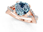 Heart Cut Aquamarine Solitaire Ring in Rose gold with Interwoven Pavé Band and Prong Setting_1