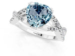 Heart Cut Aquamarine Solitaire Ring in Silver with Interwoven Pavé Band and Prong Setting_7