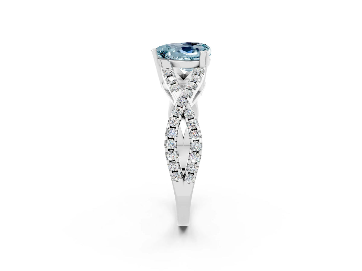 Heart Cut Aquamarine Solitaire Ring in White gold with Interwoven Pavé Band and Prong Setting_2