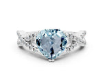 Heart Cut Aquamarine Solitaire Ring in White gold with Interwoven Pavé Band and Prong Setting