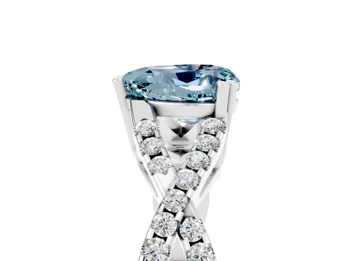 Heart Cut Aquamarine Solitaire Ring in White gold with Interwoven Pavé Band and Prong Setting_5