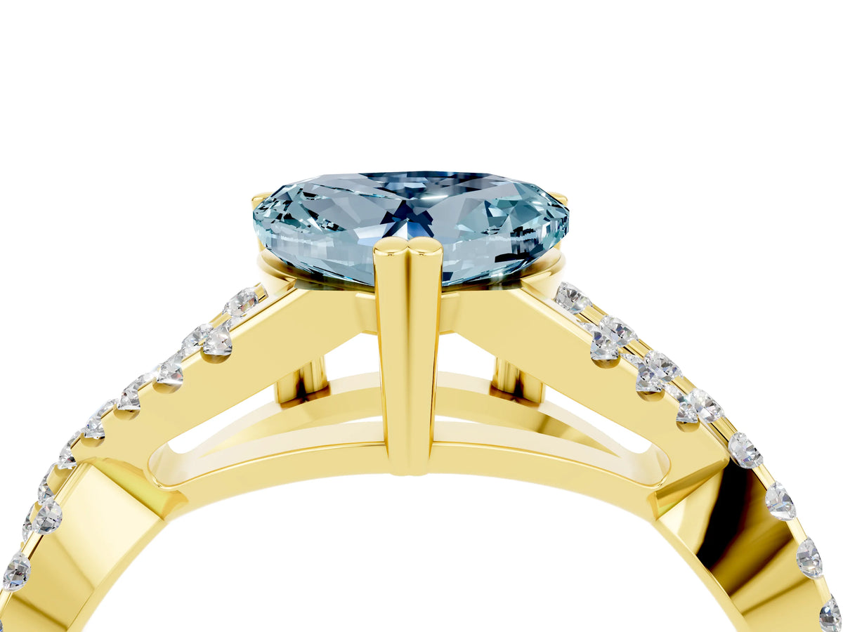 Heart Cut Aquamarine Solitaire Ring in Yellow gold with Interwoven Pavé Band and Prong Setting_4