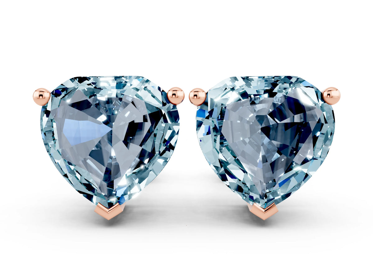 Heart Cut Aquamarine Stud Earrings in Rose gold with Basket Setting