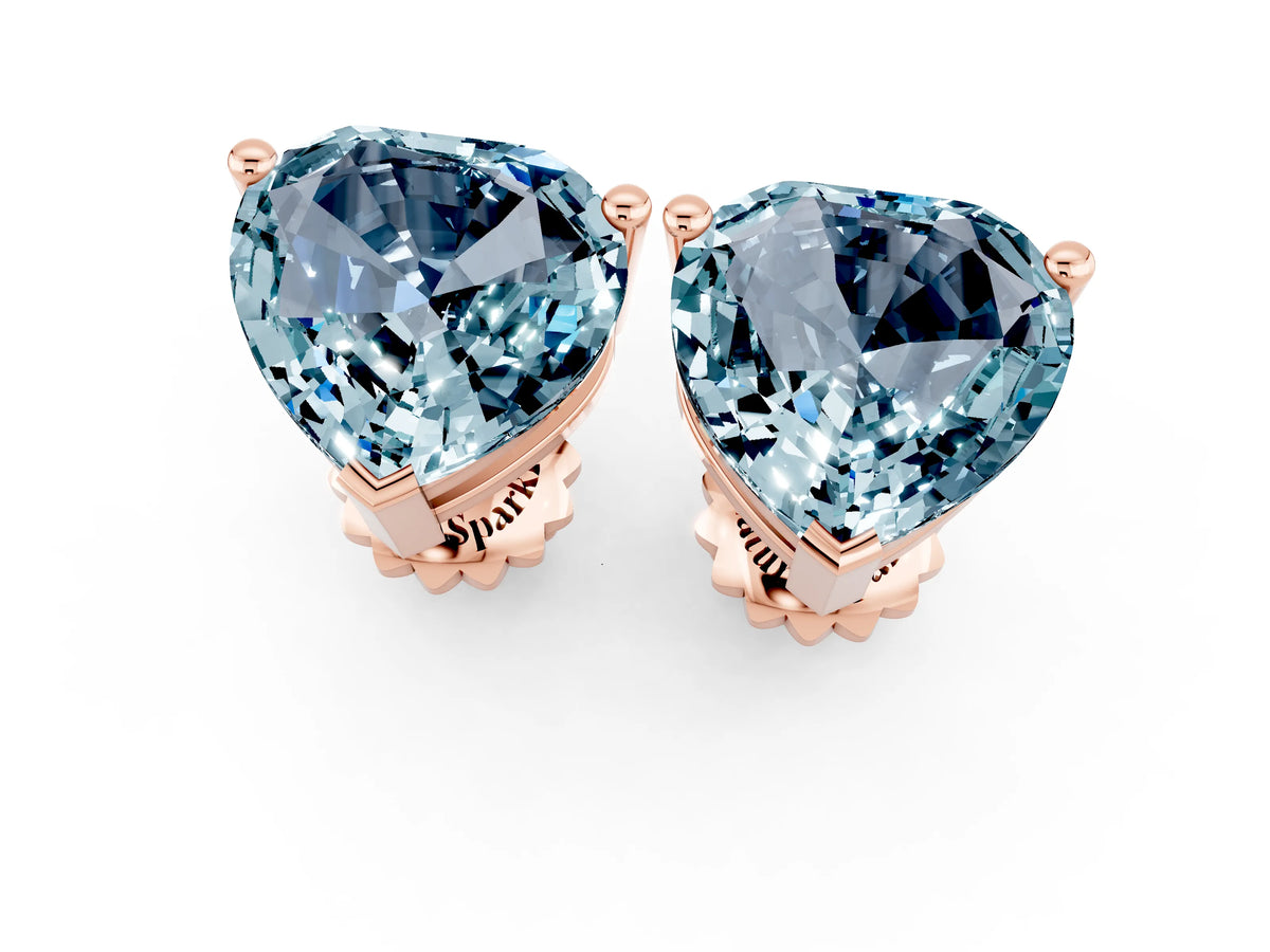 Heart Cut Aquamarine Stud Earrings in Rose gold with Basket Setting_1