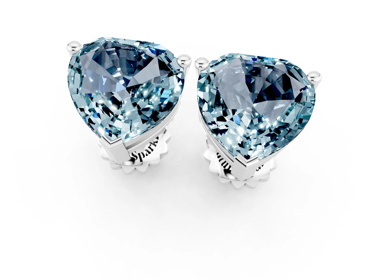 Heart Cut Aquamarine Stud Earrings in White gold with Basket Setting_1
