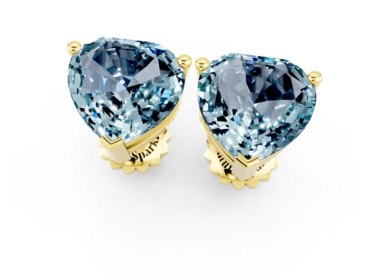 Heart Cut Aquamarine Stud Earrings in Yellow gold with Basket Setting_1