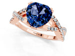 Heart Cut Blue Sapphire Solitaire Ring in Rose gold with Interwoven Pavé Band and Prong Setting_1