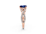 Heart Cut Blue Sapphire Solitaire Ring in Rose gold with Interwoven Pavé Band and Prong Setting_2