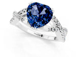 Heart Cut Blue Sapphire Solitaire Ring in Silver with Interwoven Pavé Band and Prong Setting_7