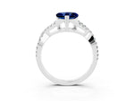 Heart Cut Blue Sapphire Solitaire Ring in Silver with Interwoven Pavé Band and Prong Setting_9