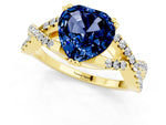 Heart Cut Blue Sapphire Solitaire Ring in Yellow gold with Interwoven Pavé Band and Prong Setting_1