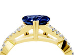 Heart Cut Blue Sapphire Solitaire Ring in Yellow gold with Interwoven Pavé Band and Prong Setting_4