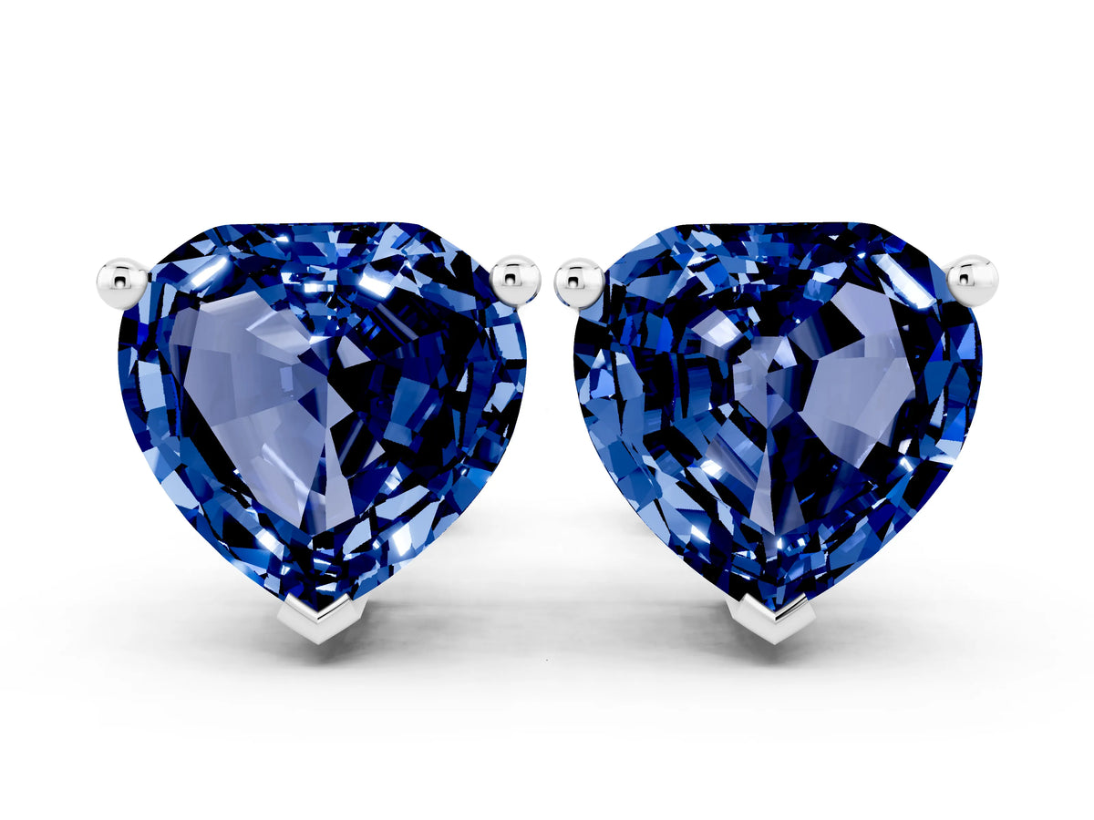 Heart Cut Blue Sapphire Stud Earrings in White gold with Basket Setting