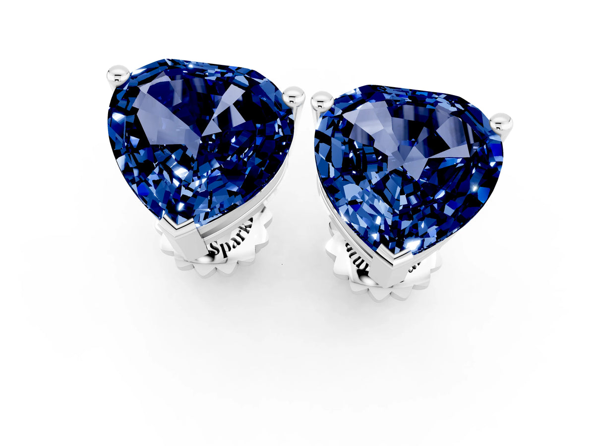 Heart Cut Blue Sapphire Stud Earrings in White gold with Basket Setting_1