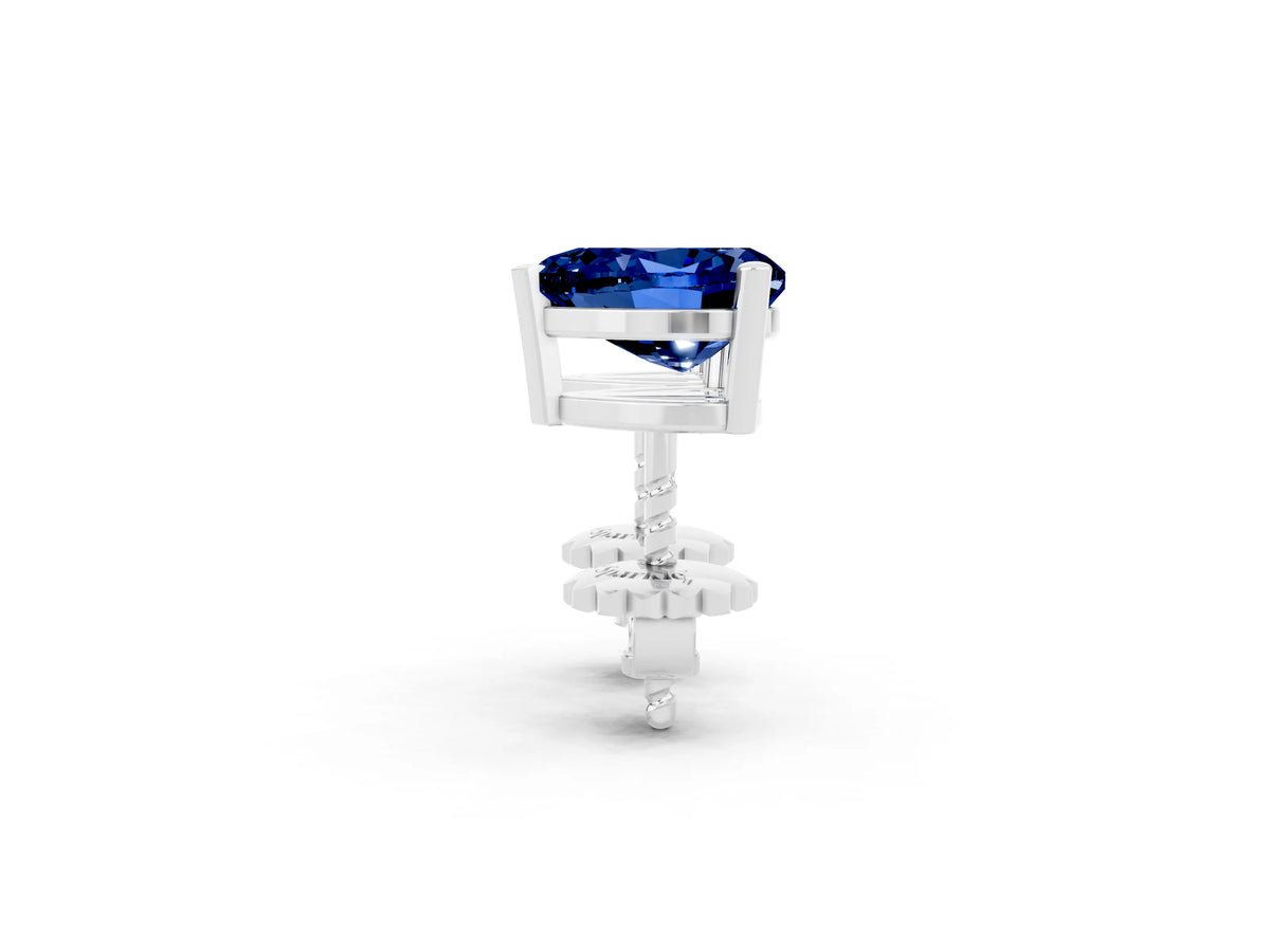 Heart Cut Blue Sapphire Stud Earrings in White gold with Basket Setting_2