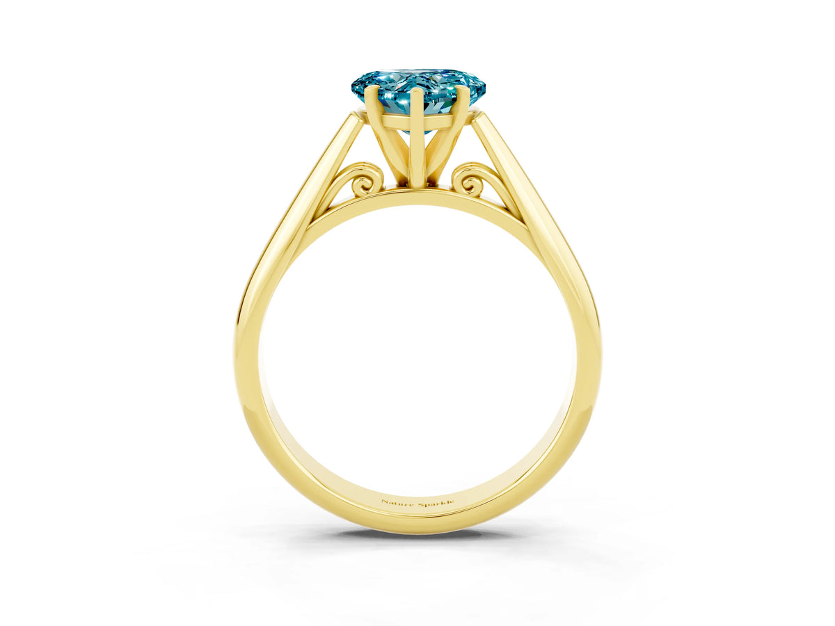 Heart Cut Blue Topaz Cathedral Solitaire Engagement Ring in Yellow gold with Prong Setting_3