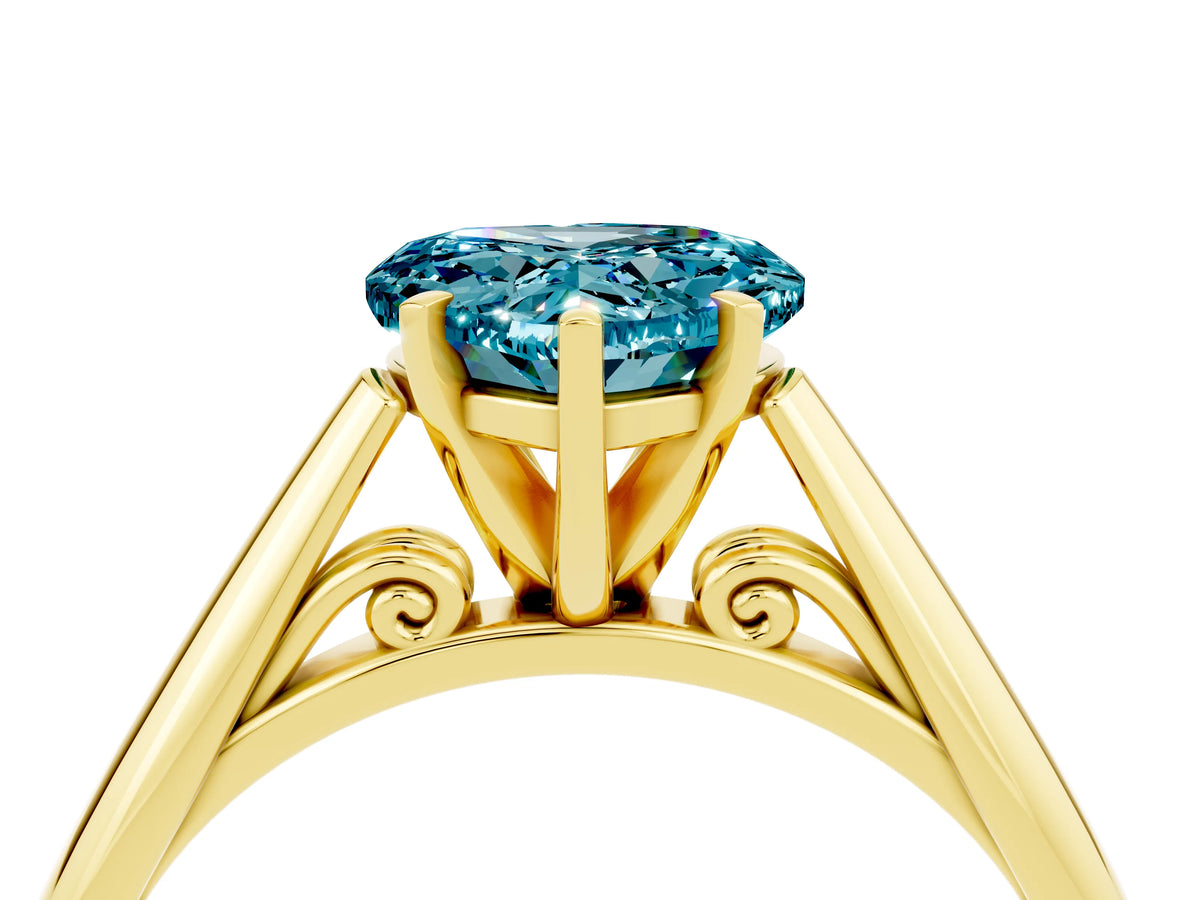 Heart Cut Blue Topaz Cathedral Solitaire Engagement Ring in Yellow gold with Prong Setting_4