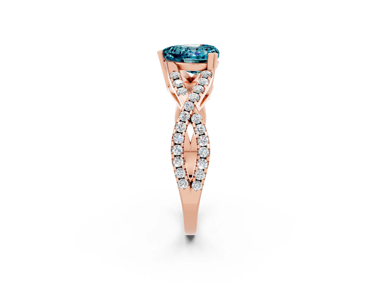 Heart Cut Blue Topaz Solitaire Ring in Rose gold with Interwoven Pavé Band and Prong Setting_2