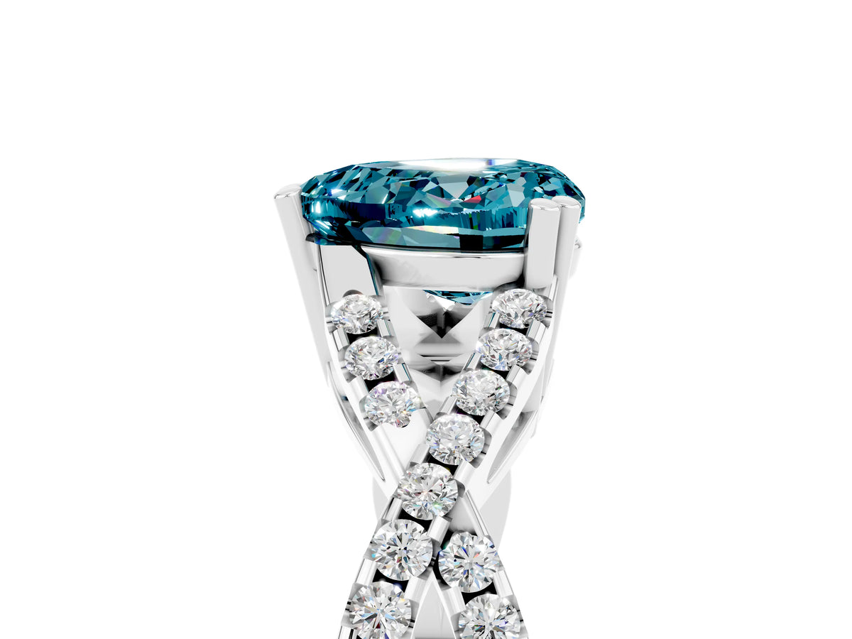 Heart Cut Blue Topaz Solitaire Ring in Silver with Interwoven Pavé Band and Prong Setting_11