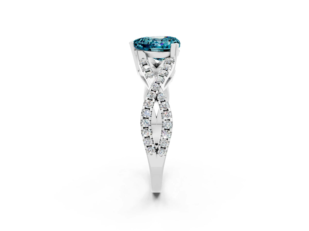 Heart Cut Blue Topaz Solitaire Ring in Silver with Interwoven Pavé Band and Prong Setting_8