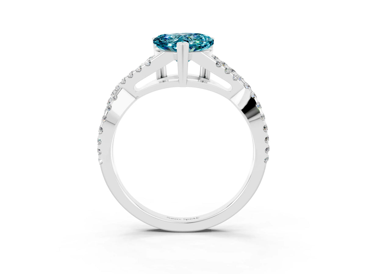 Heart Cut Blue Topaz Solitaire Ring in White gold with Interwoven Pavé Band and Prong Setting_3