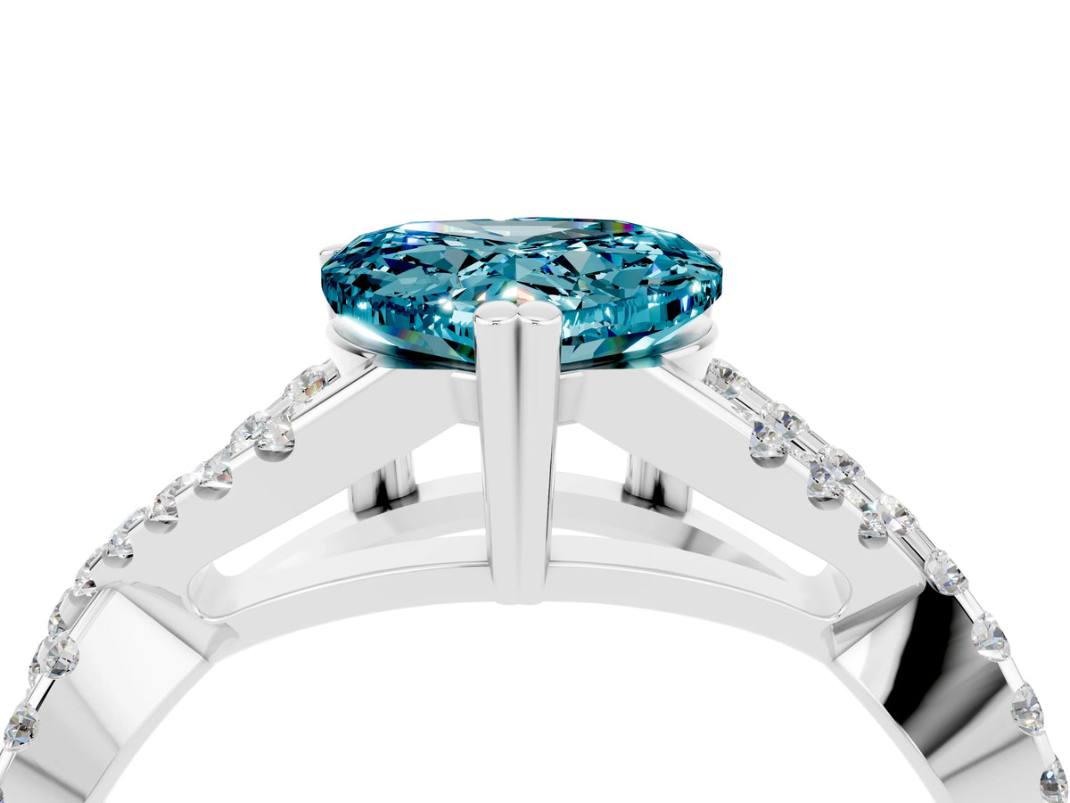 Heart Cut Blue Topaz Solitaire Ring in White gold with Interwoven Pavé Band and Prong Setting_4
