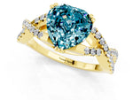 Heart Cut Blue Topaz Solitaire Ring in Yellow gold with Interwoven Pavé Band and Prong Setting_1