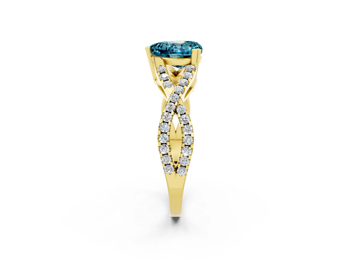 Heart Cut Blue Topaz Solitaire Ring in Yellow gold with Interwoven Pavé Band and Prong Setting_2