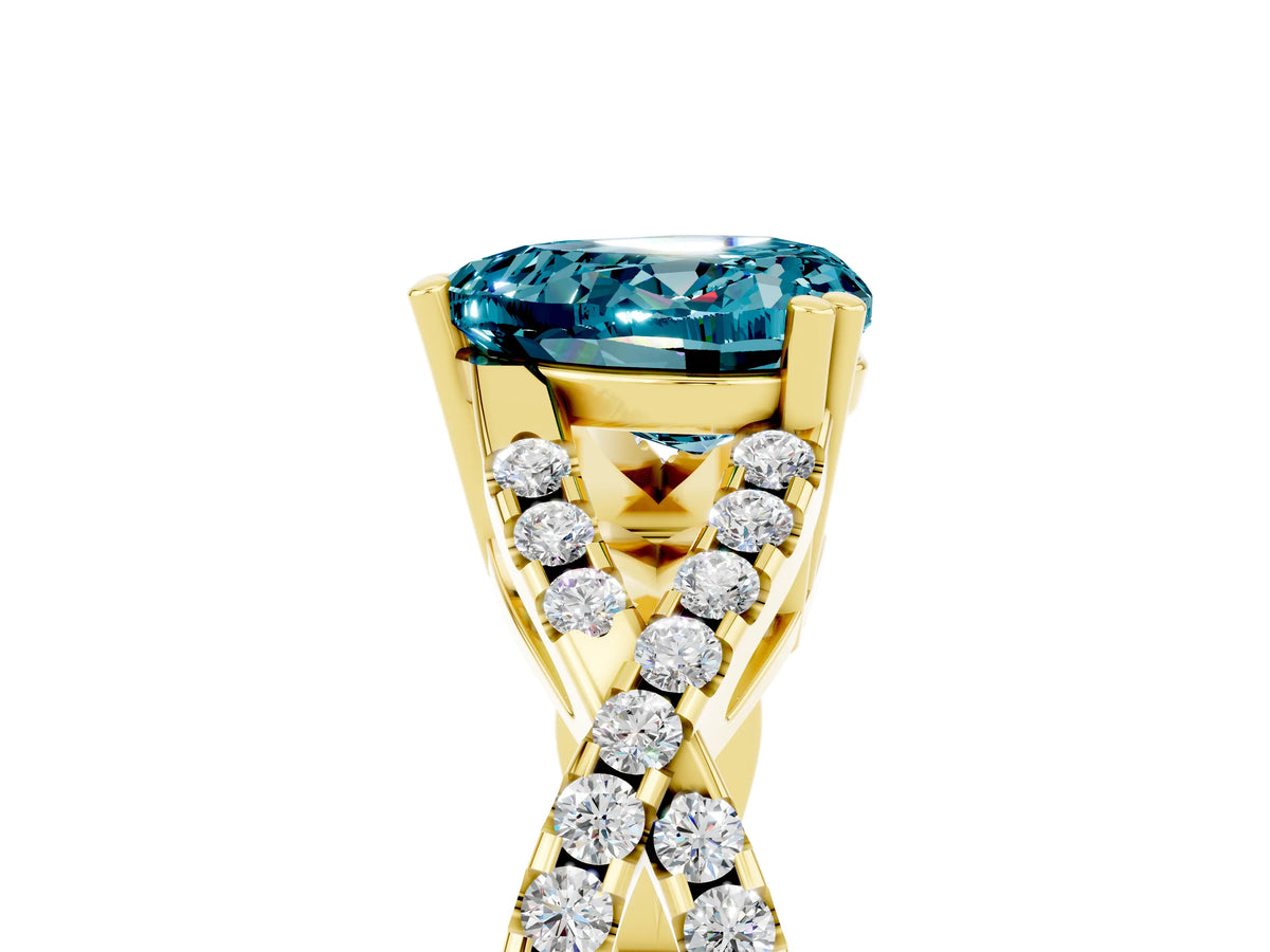 Heart Cut Blue Topaz Solitaire Ring in Yellow gold with Interwoven Pavé Band and Prong Setting_5