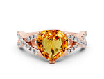 Heart Cut Citrine Solitaire Ring in Rose gold with Interwoven Pavé Band and Prong Setting