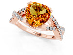 Heart Cut Citrine Solitaire Ring in Rose gold with Interwoven Pavé Band and Prong Setting_1