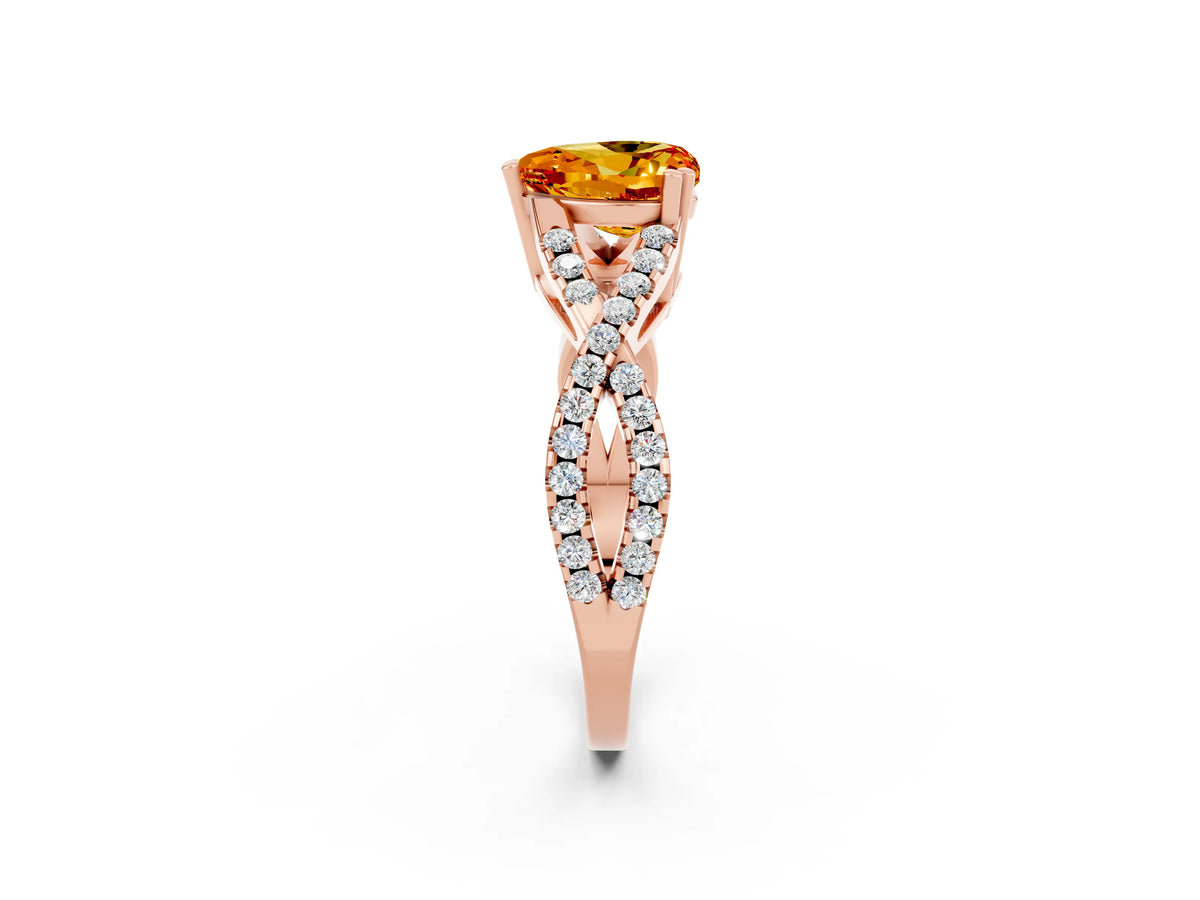 Heart Cut Citrine Solitaire Ring in Rose gold with Interwoven Pavé Band and Prong Setting_2