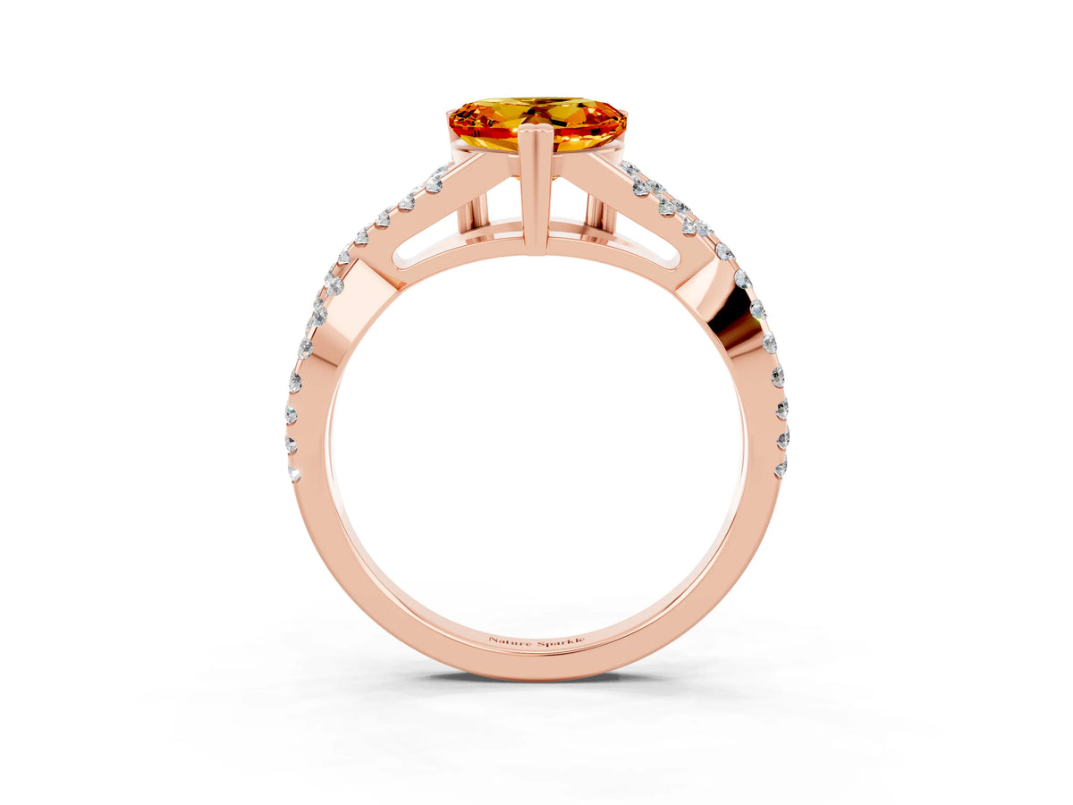 Heart Cut Citrine Solitaire Ring in Rose gold with Interwoven Pavé Band and Prong Setting_3