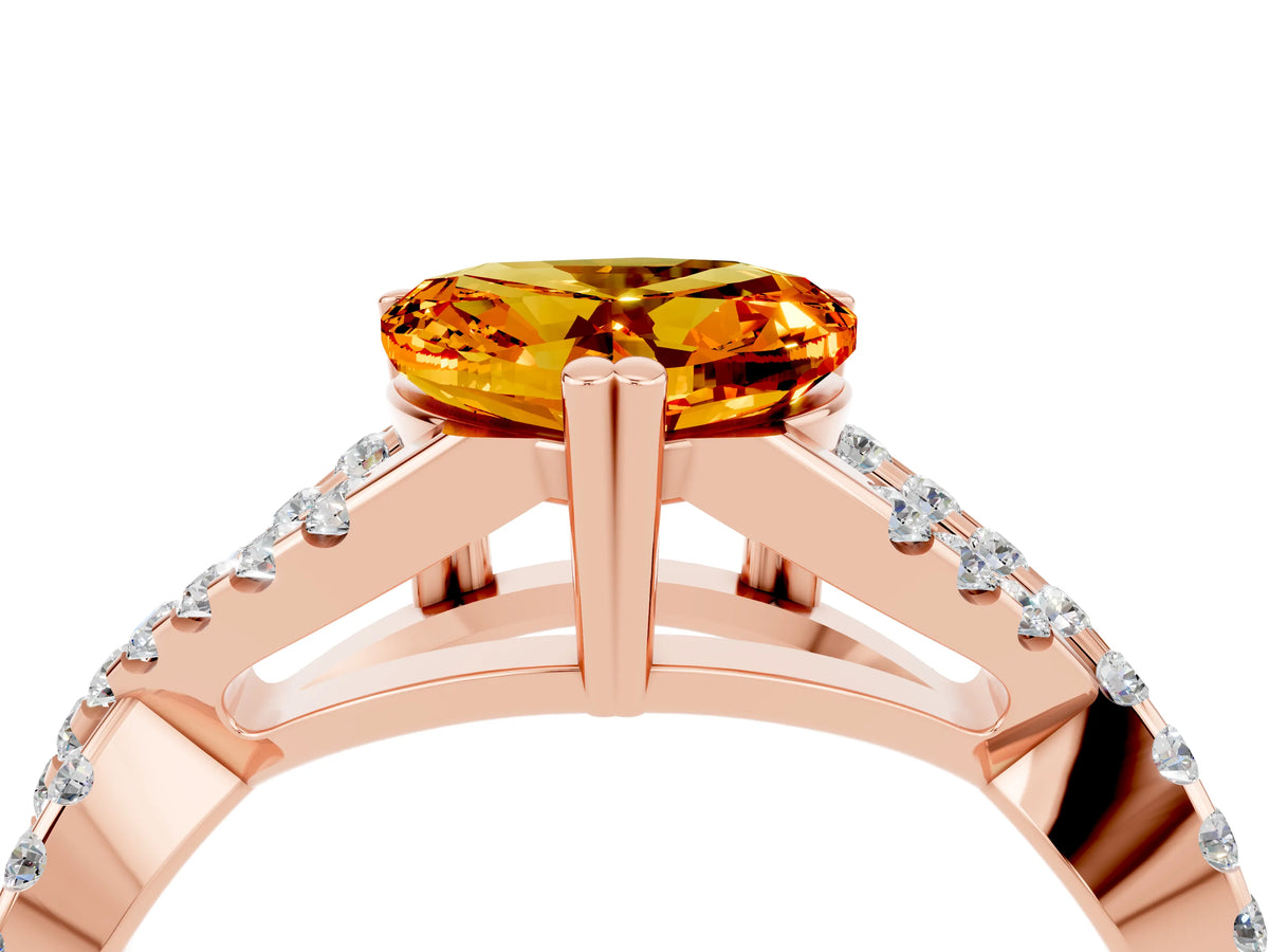 Heart Cut Citrine Solitaire Ring in Rose gold with Interwoven Pavé Band and Prong Setting_4