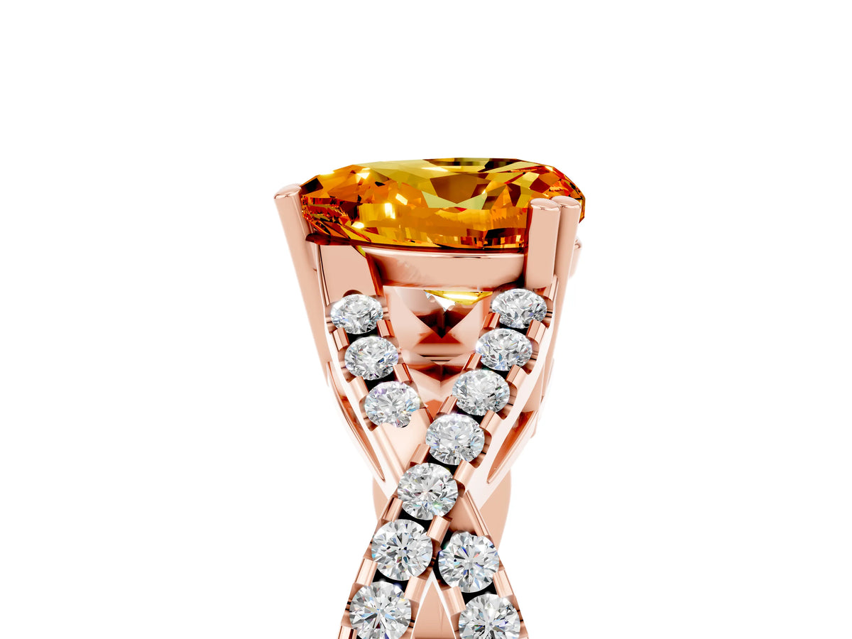 Heart Cut Citrine Solitaire Ring in Rose gold with Interwoven Pavé Band and Prong Setting_5
