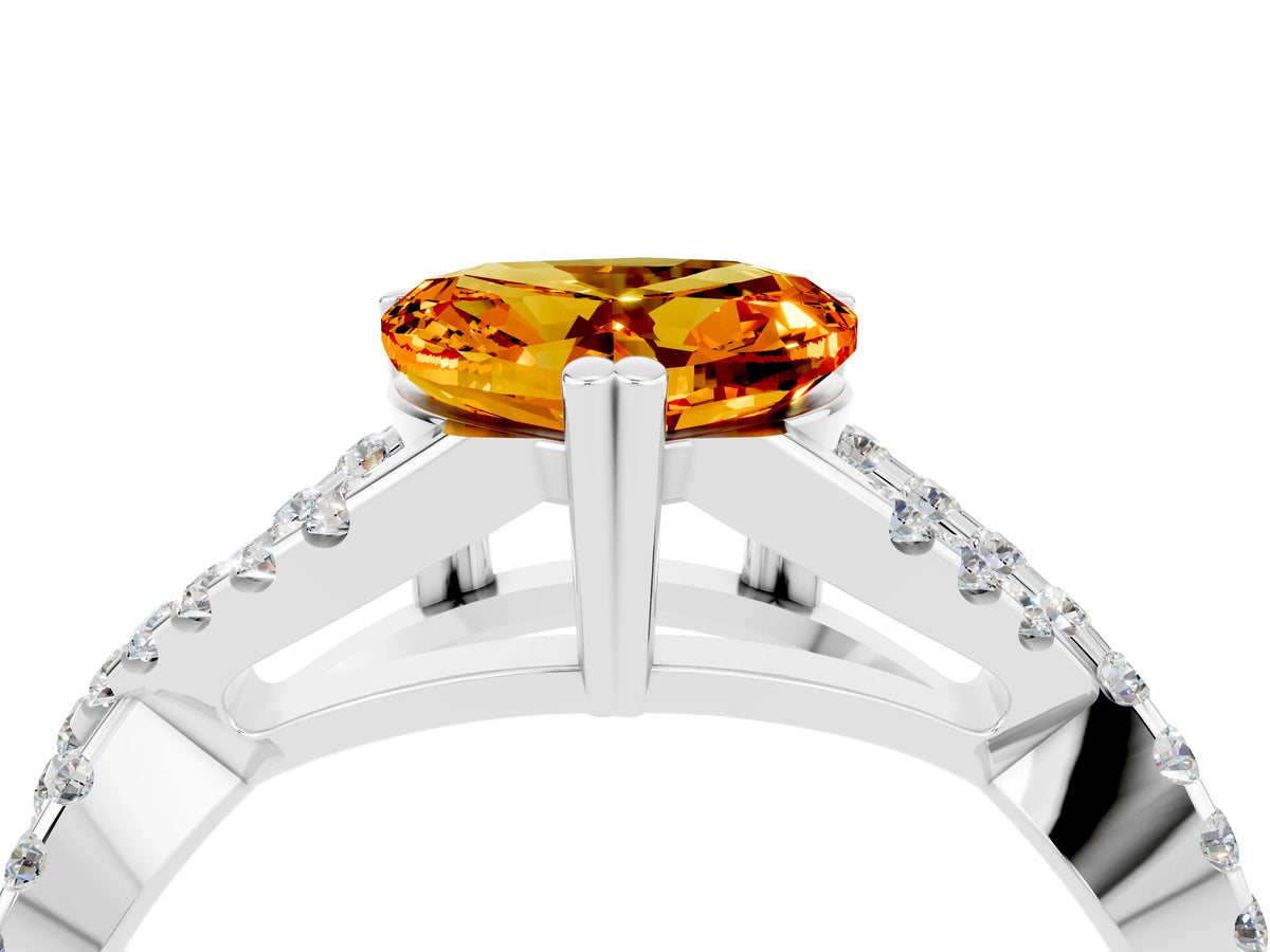 Heart Cut Citrine Solitaire Ring in Silver with Interwoven Pavé Band and Prong Setting_10