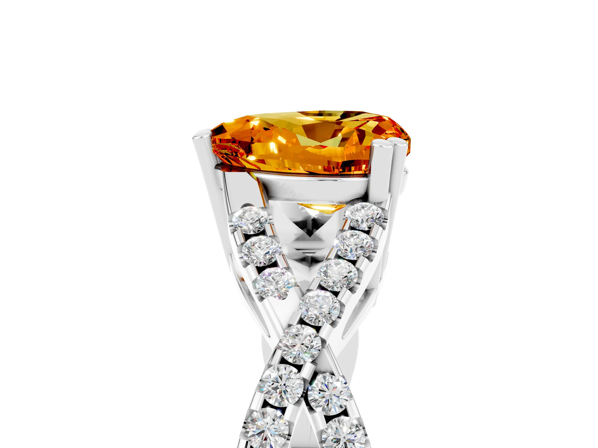 Heart Cut Citrine Solitaire Ring in Silver with Interwoven Pavé Band and Prong Setting_11