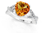 Heart Cut Citrine Solitaire Ring in Silver with Interwoven Pavé Band and Prong Setting_7