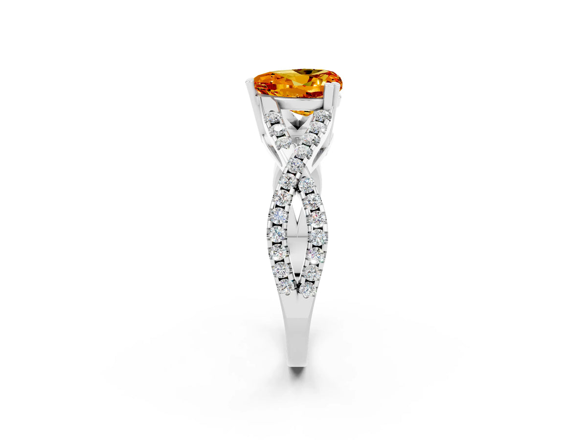 Heart Cut Citrine Solitaire Ring in Silver with Interwoven Pavé Band and Prong Setting_8