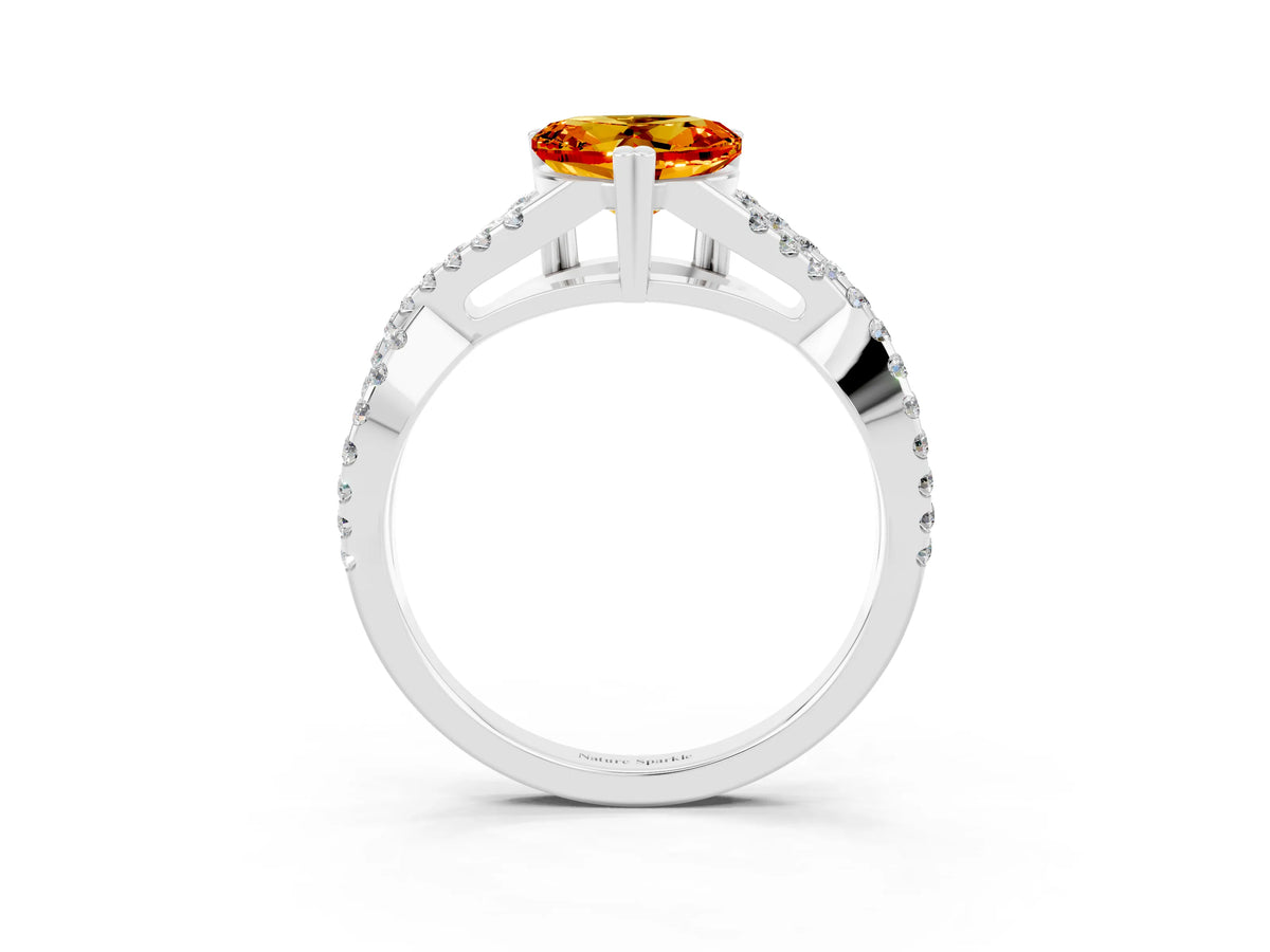 Heart Cut Citrine Solitaire Ring in White gold with Interwoven Pavé Band and Prong Setting_3