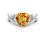 Heart Cut Citrine Solitaire Ring in White gold with Interwoven Pavé Band and Prong Setting