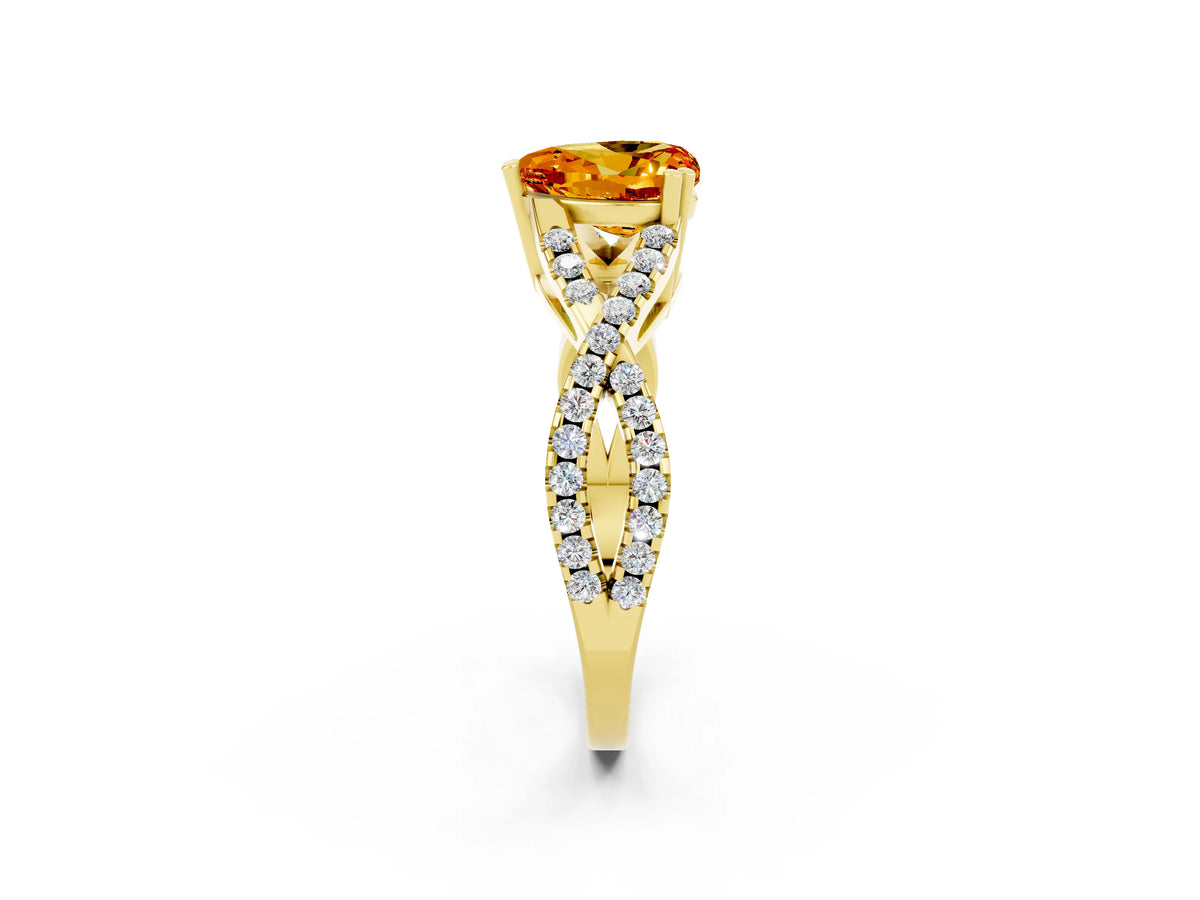 Heart Cut Citrine Solitaire Ring in Yellow gold with Interwoven Pavé Band and Prong Setting_2