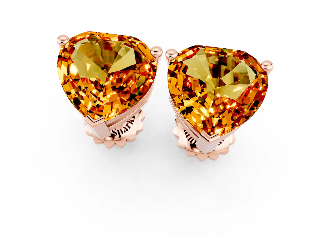Heart Cut Citrine Stud Earrings in Rose gold with Basket Setting_1