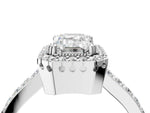 Heart Cut Diamond Halo Engagement Ring in Silver with Milgrain Detail and Pavé Band_4
