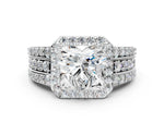 Heart Cut Diamond Halo Engagement Ring in White gold with Triple-Row Round Band_18