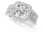 Heart Cut Diamond Halo Engagement Ring in White gold with Triple-Row Round Band_19